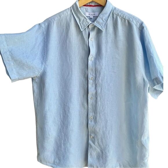 Retro Vintage Y2K LeClub Linen Short Sleeve Button Up Casual Summer Shirt - Picture 4 of 15